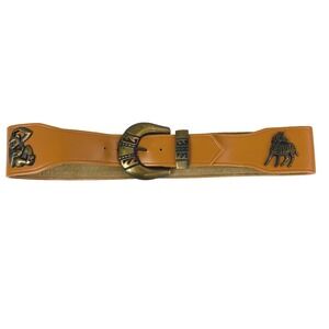 Brown Leather Belt Womens 31 in Animal Ornate Boho Elephant Zebra Lion‎ Western